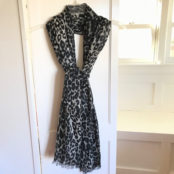 Leopard Print Scarf Wrap Shawl Oversized New Black Gray Woman Within - Picture 12 of 13